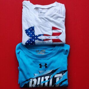 2 a lot Under Armour T-shirt white & blue graphic boy's size L